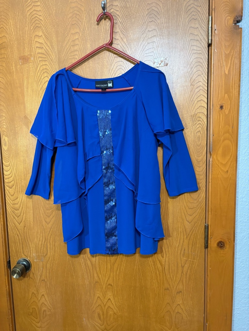 Antthony Royal Blue Layered Ruffle Tunic with Sequin Stripe